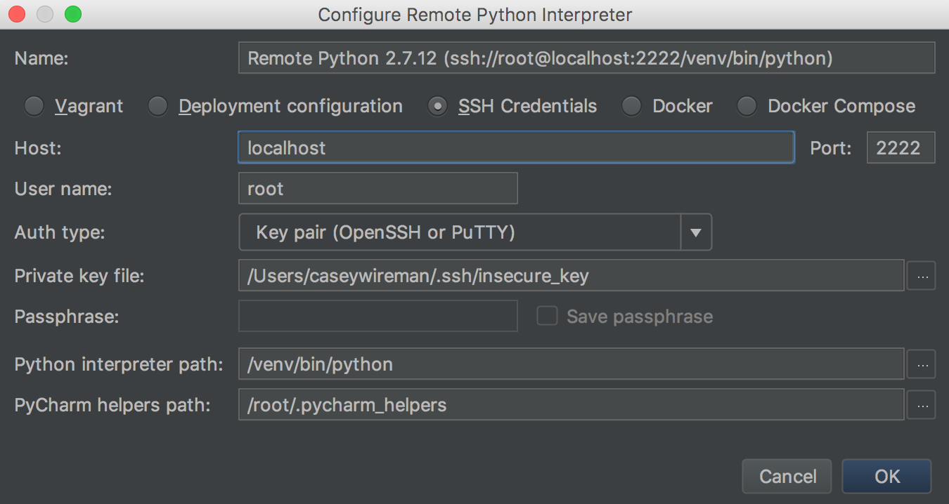 Remote interpreter settings.
